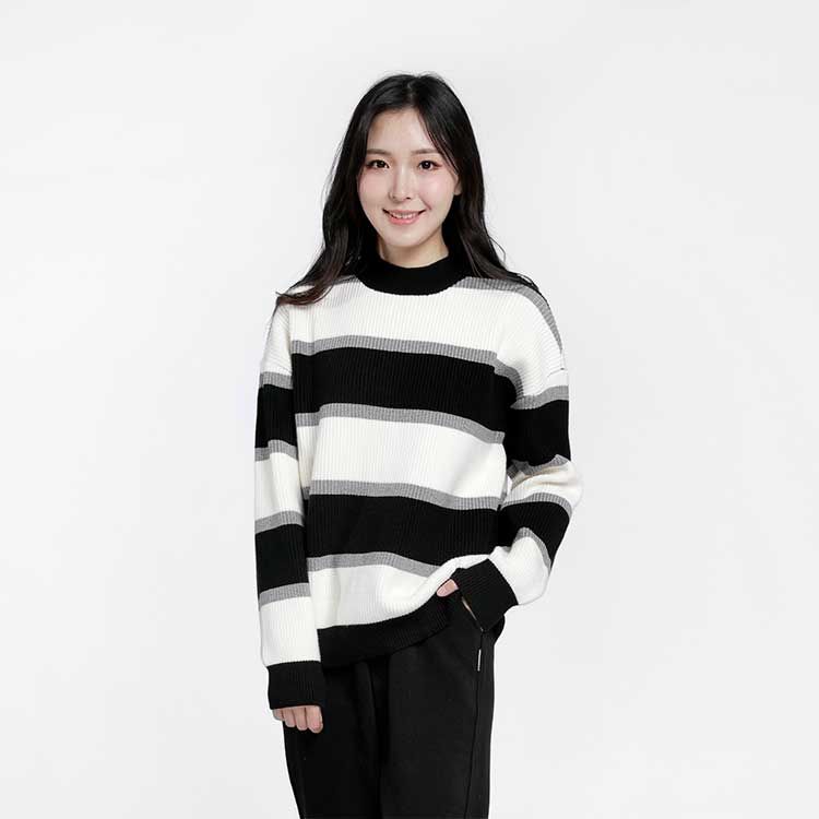 条纹拼色宽松毛衣
