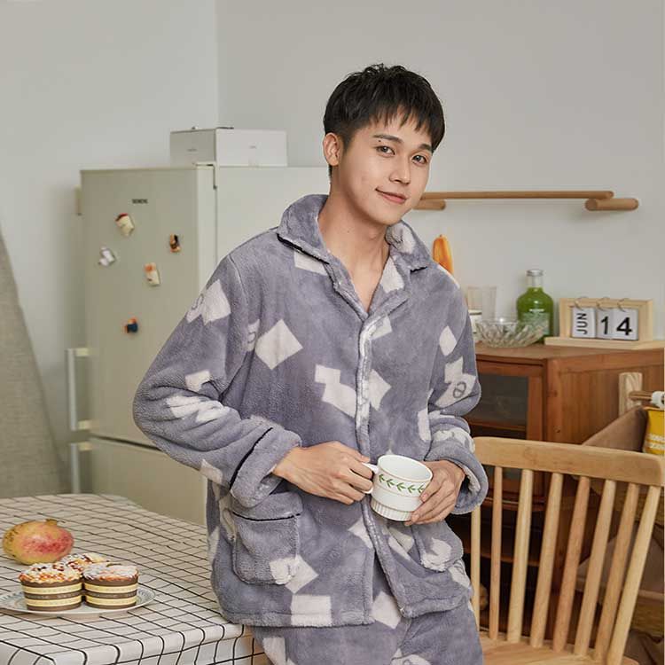 男士秋冬珊瑚绒睡衣